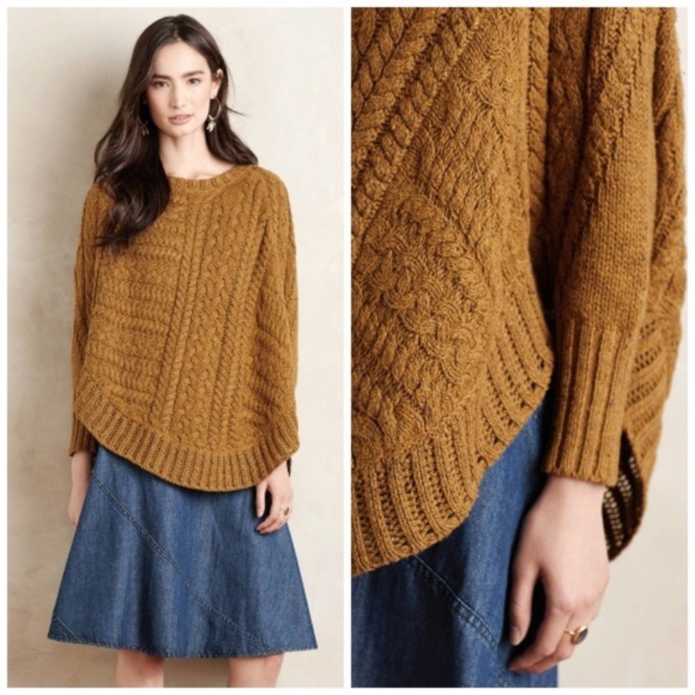 Anthropologie Curved Cable Poncho Sweater
